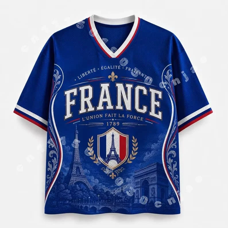 2026 French Fan Uniform Football Print Breathable V-neck Mesh Football T-shirt Is A Must-have for Fans Family Kids Tees Fashion
