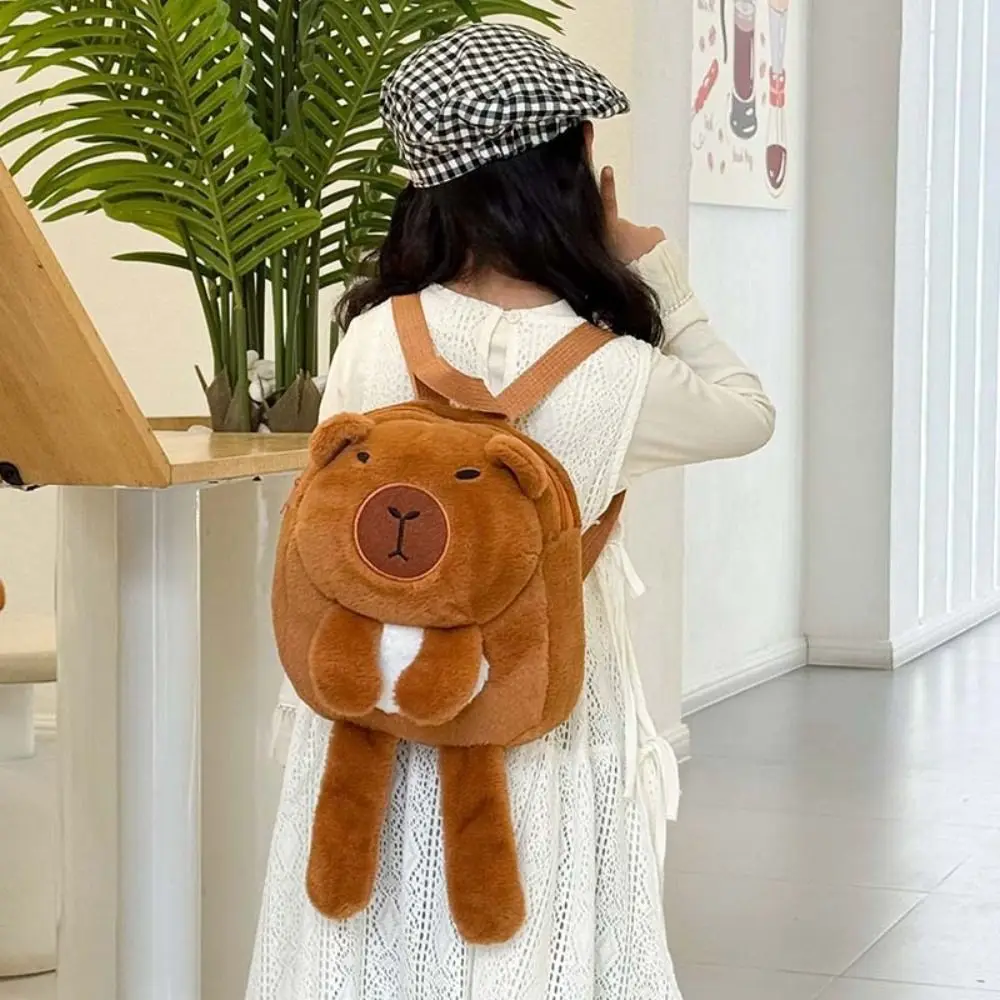 ファッション可愛い漫画カピバラリュック 大容量ファー学生スクールバッグ 長脚多機能カピバラスクールバッグ
