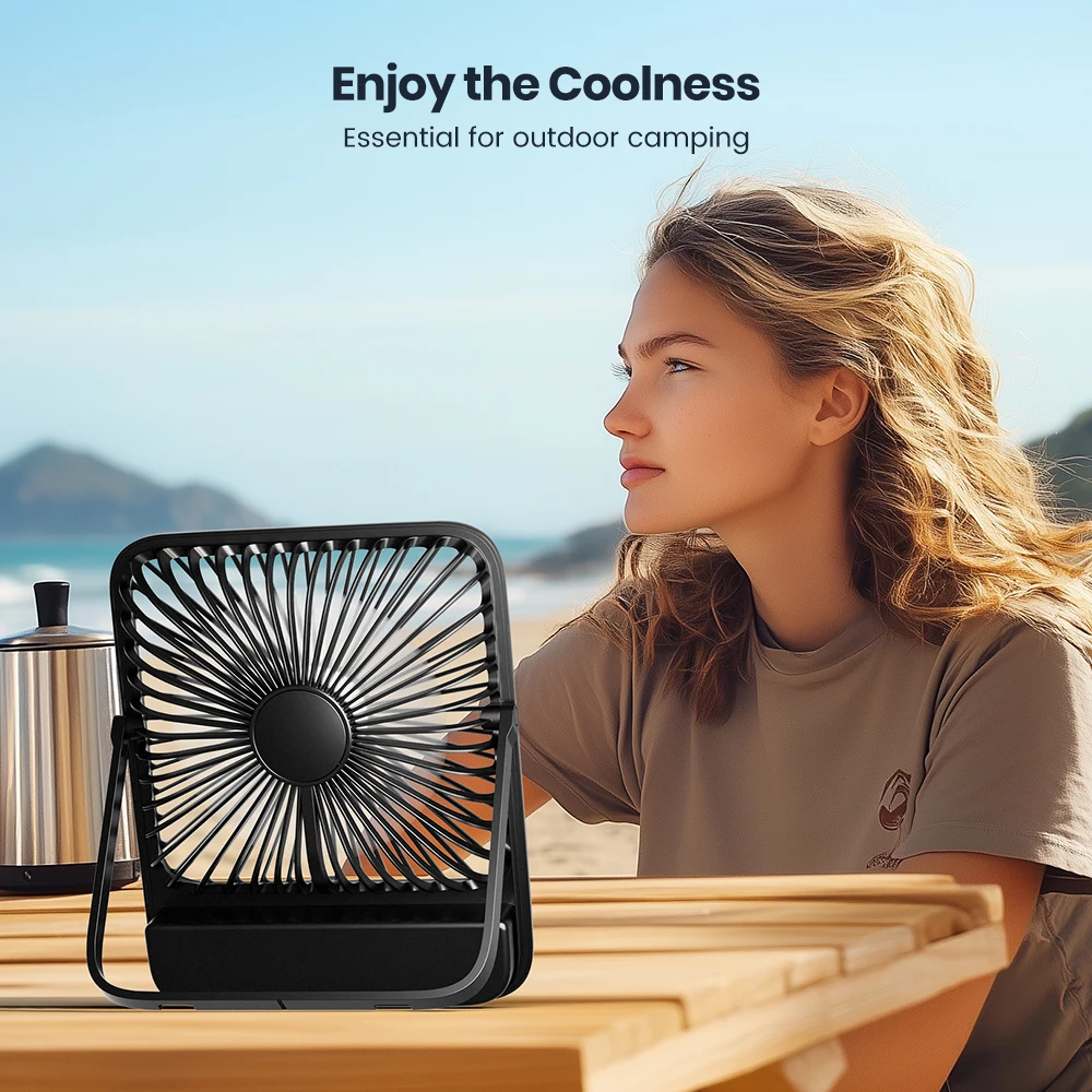 Warmco D3 Portable Desk Fan Rechargeable 10000mAh Battery Personal Fan,Quiet 4 Speed 180° Tilt Folding Small Fan Office Home image 5