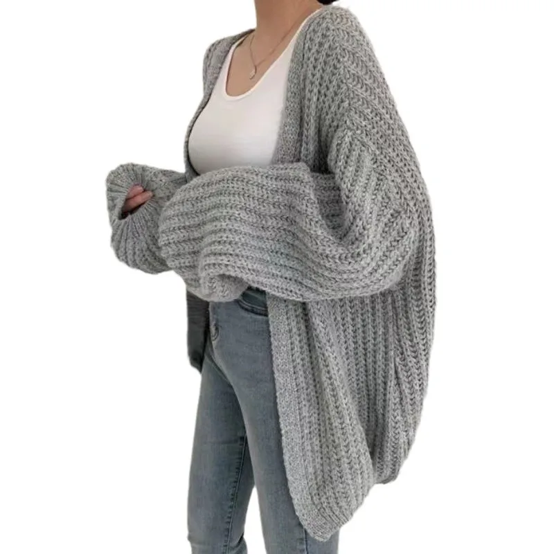 Women Sweaters V Neck Lantern Sleeve Cardigan Jumpers Knit Open Stitch Regular Solid Spliced Casual Simple Autumn 2025 - Image 5