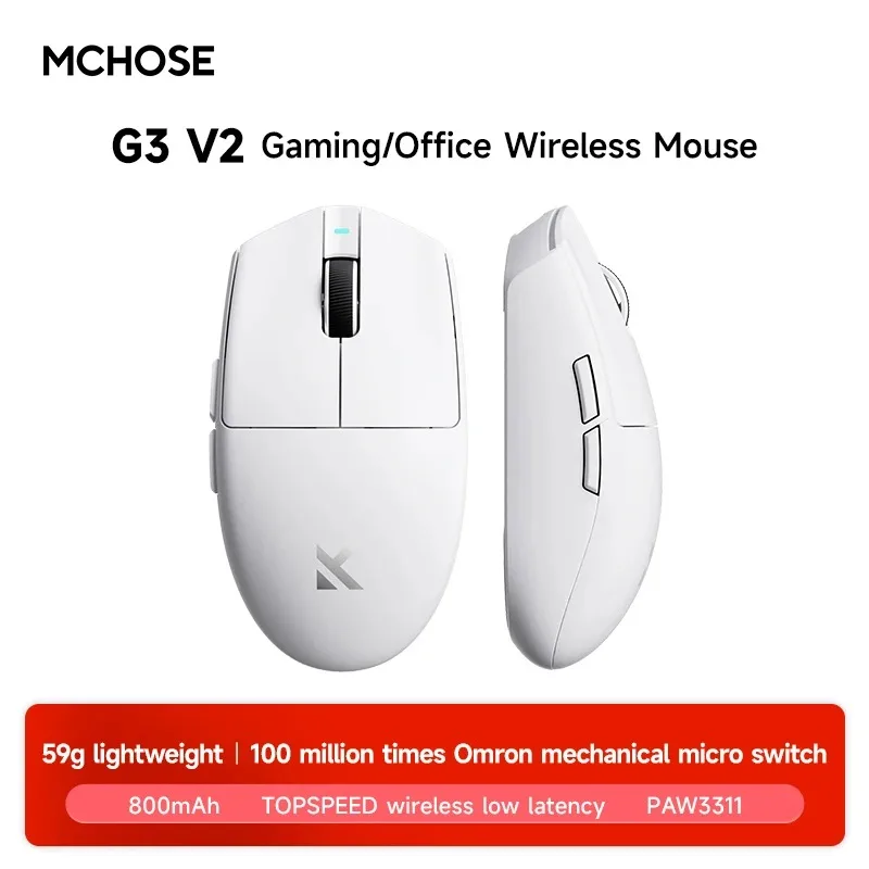 MCHOSE G3 V2 Pro Kabellose E-Sports-Maus Leichtgewichtig Drei Modi Bluetooth PAW3395 Hochleistungsfähig 800mAh Spiel- und Büromaus 59g