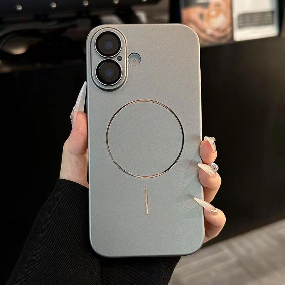 Cat Metalik Tipis Magnetik untuk Casing Magsafe untuk iPhone 16 15 14 13 Pro Max Perlindungan Lensa Penutup PC Tahan Benturan Pengisi Daya Nirkabel