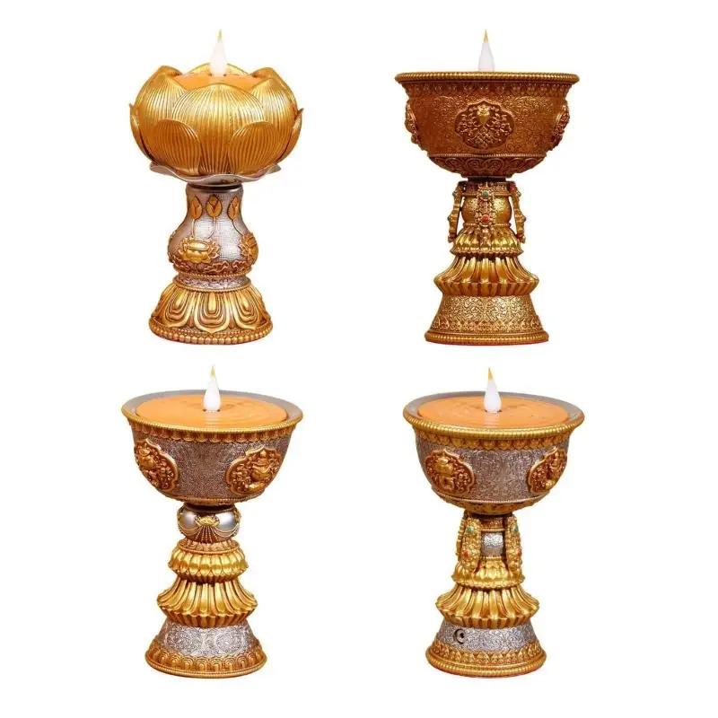 

Q6PE LED Simulated Flame Durable LED Resin Lamp for Temple Ceremonies Electronic Butter Lamp Rechargeable for Buddhist