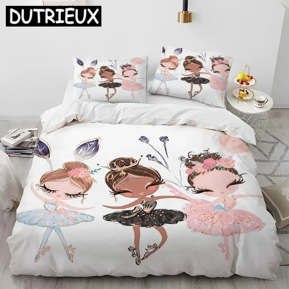 Cartoon Cute Ballet Girl Ballerina Comforter Bedding Set,Duvet Cover Bed Set Quilt Cover Pillowcase,Queen Size Bedding Set Kids