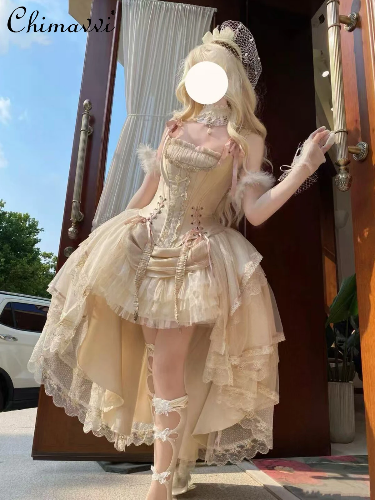 Champagne Gold Princess Lolita High-Low Evening Dress