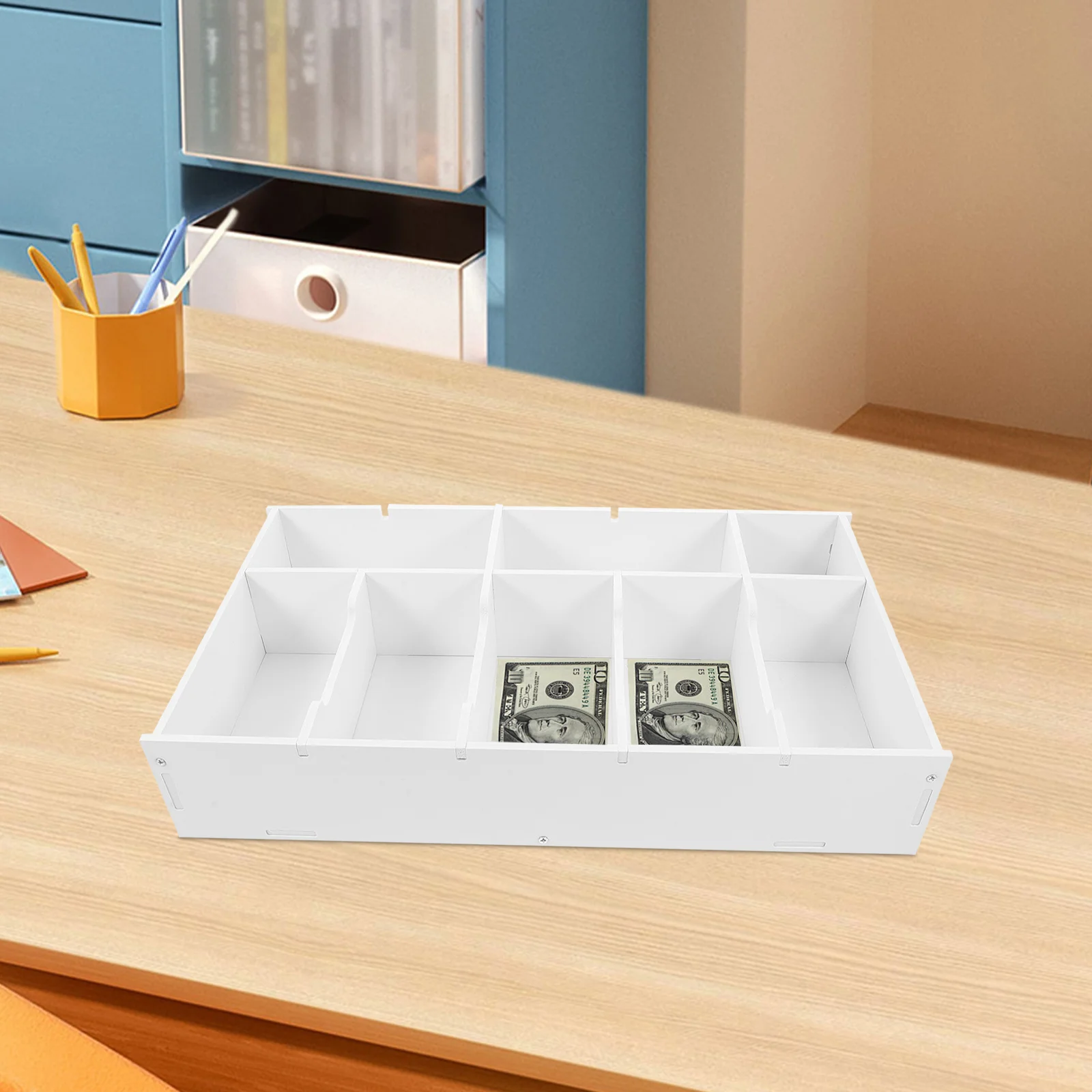 

Money Organizer Cash Drawer Tray Storage Box for Bills and Coins Portable Cash Insert Compartment Currency Organizer