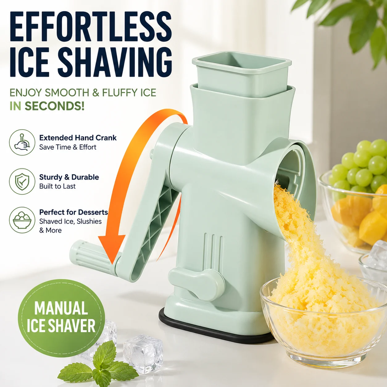 Necessary Manual Shaved Ice in Summer, Stall Shaved Ice, Small Continuous Ice Sand Machine, Ice Box, Household Hand Ice Breaker