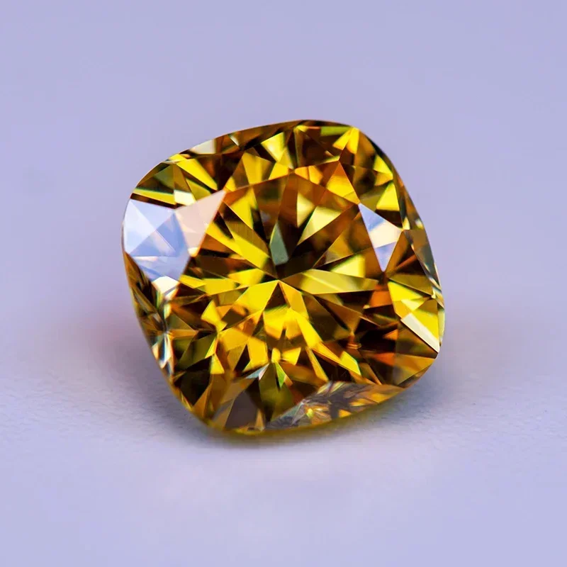 Moissanite Square Cushion Cut Golden Yellow Color VVS1 for Beads Charms DIY Jewelry Making Rings Materials with GRA Certificate