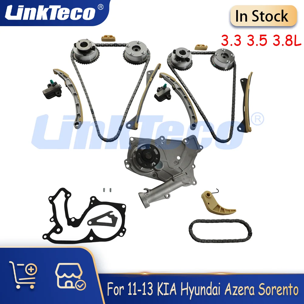 

Комплект цепи ГРМ двигателя, водяной насос охлаждающей жидкости, звездочка распределительного вала VVT, подходит для 3.3 3.5 3.8 L G6DC KIA Hyundai Azera Sorento 2011-2013