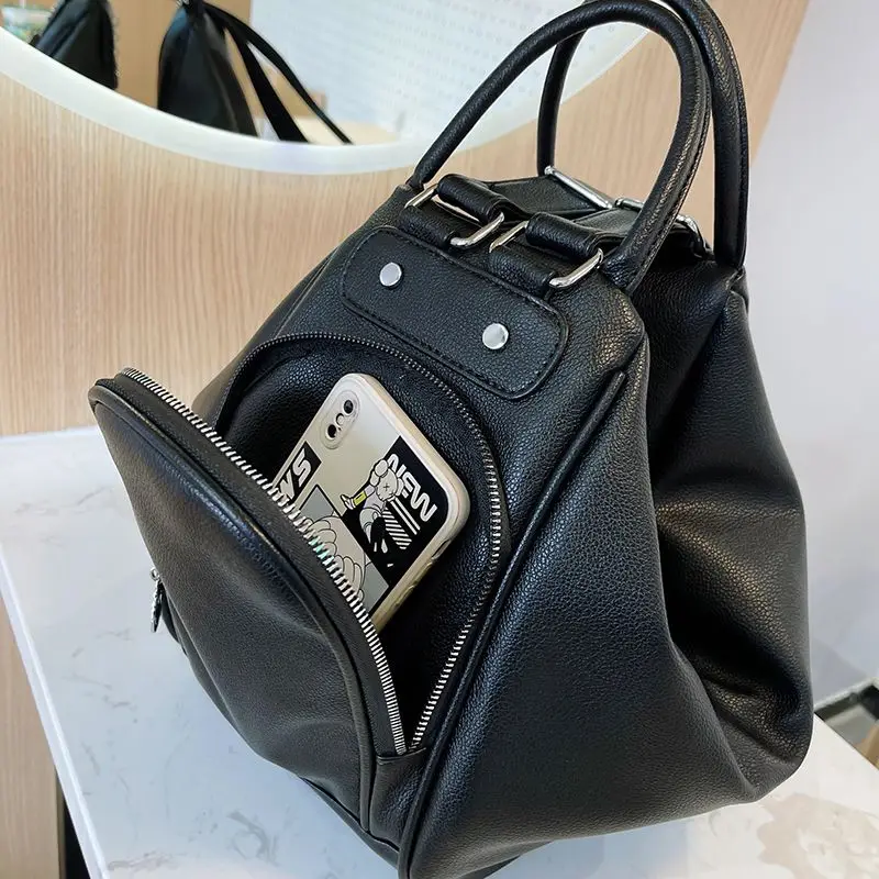 Commuter Simple Solid Color Backpack Bag Women\'s Light Luxury Niche Fashion All Matching Texture Multi-purpose Oblique Span Bag