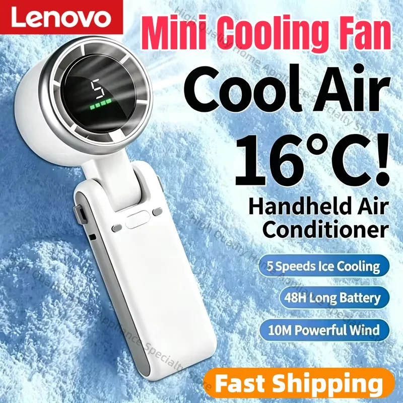 Ventilador Portátil 3 em 1 Lenovo com Bateria de Lítio Recarregável de 3600mAh e 5 Velocidades, Carregamento USB, Ideal para Viagens e Atividades ao Ar Livre 2026