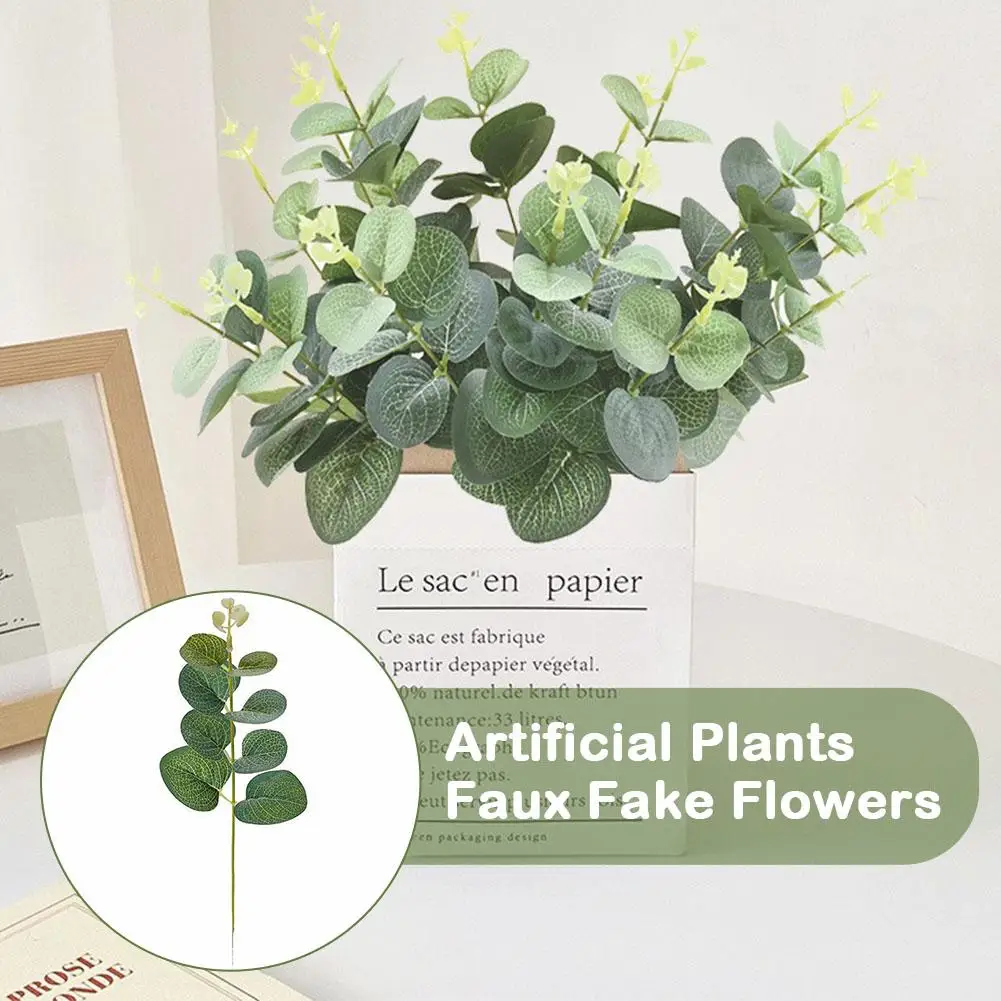 Eucalyptus Leaves Nordic Simulation Single Money Leaves Green Accessories Fake Artificial Plant Flowers Plants Faux O7z4