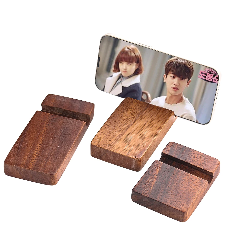 Portable Deft Natural Solid Wood Beechwood Geometry Rectangle Slot Groove Phone Holder Base Display Stand Paperweight Desk Decor