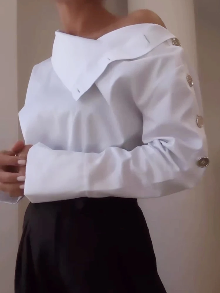 Eleganckie damskie bluzki na wiosnę i jesień, modne koszule z długim rękawem i golfem, dopasowane koszule biurowe 2025, damskie bluzki zapinane na guziki, dropshipping.