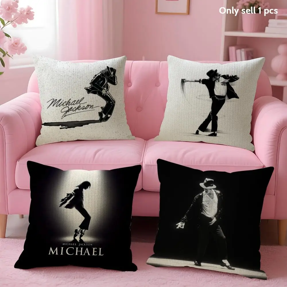 M-Michael Jacksons Cushion Cover Summer Coolness Linen Fabric Double-Sided Printing Pillow Case Sofa Home Decor Gift
