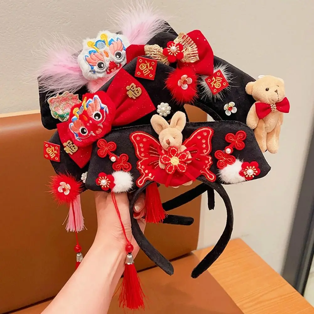 

Antique Flower Chinese Style Headwear Snake Year Velvet Bow Ancient Style Gege Headband Tassel Lion Dance Hanfu Headwear Women