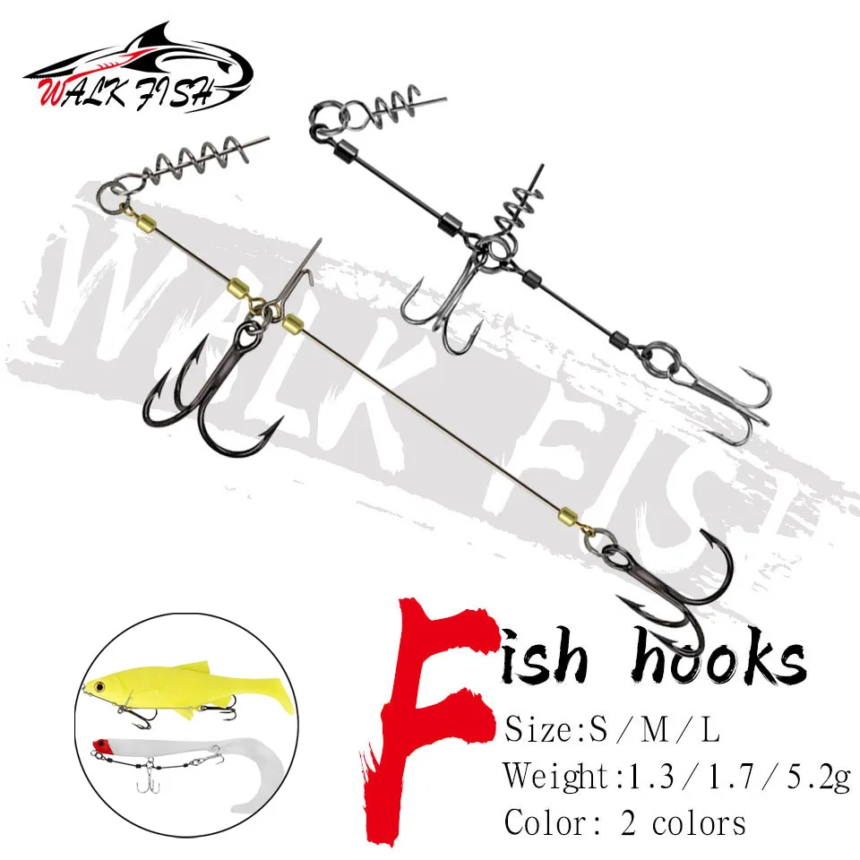 WALK FISH Stinger Fishing Rig Hook for Big Shad Center Pin Screw Connector Pike Bass Perch Bait Barbed Sharp Treble Fish Hook