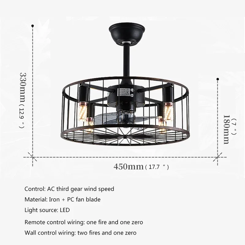 COLIN  American Ceiling Fans Lights Black LED Lamp With Remote Control for Home Bedroom Dining Room Loft Retro