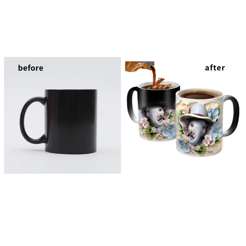 

1 Pc Multifunctional Elephant Tea Cups Discoloration Drinking Mugs Portable Coffee Mug With Handle For Juice Milk Hot