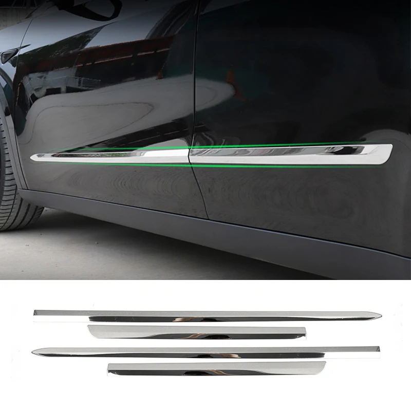 

For Tesla Model Y 2020-2024 steel Chrome black Carbon Side Door Car Body Molding skirts scratch resistant Cover Trim 4PCS