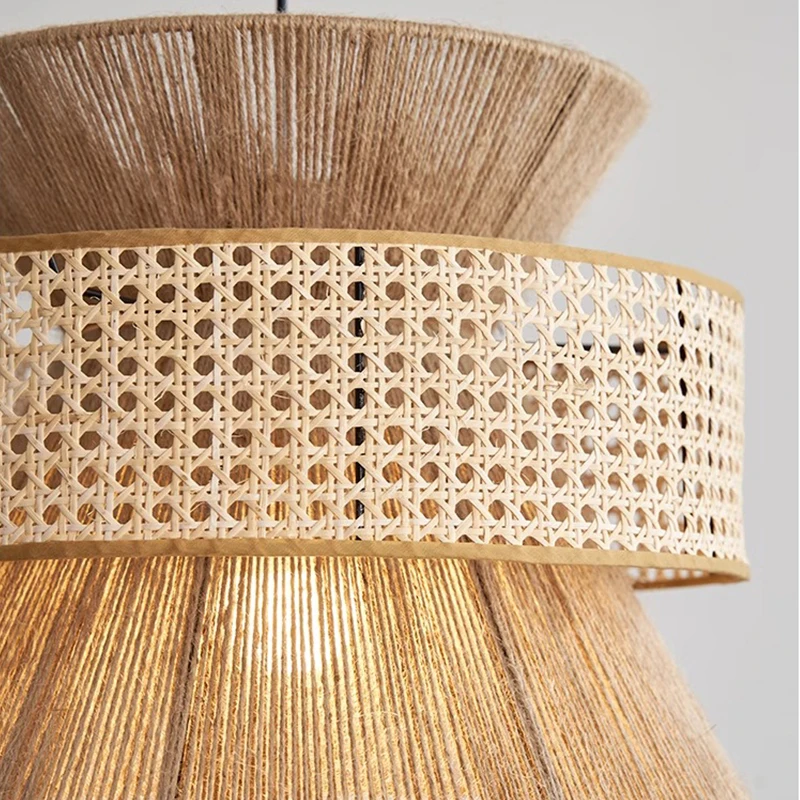 Imagem -05 - Handmade Woven Rattan Teto Lustre Hemp Rope Pendant Light Industrial e Retro Restaurante Lâmpada Sala de Jantar e Quarto