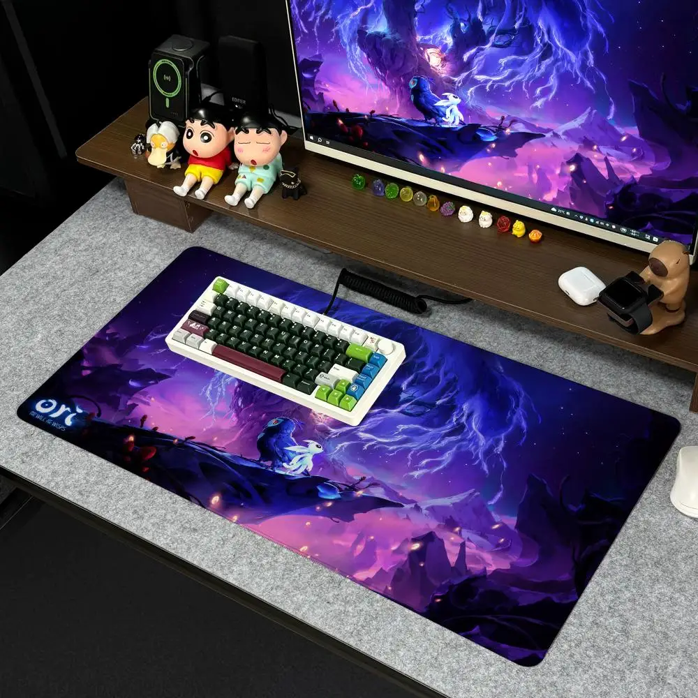 Tapis de souris Xxl pour ordinateur, clavier de Gamer antidérapant de grande taille, 90x40cm, Design artistique, tapis de bureau HD Ori et la volonté des sages
