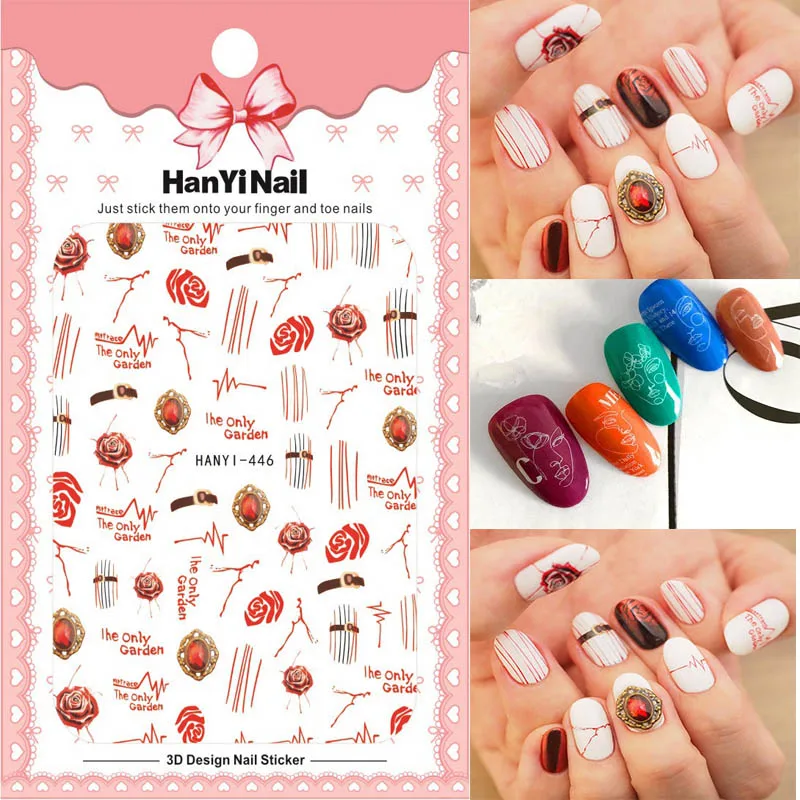 

3D nail art stickers Halloween flowers marbling belt design press on nails DIY manicure sliders foil decal faux ongles pegatinas