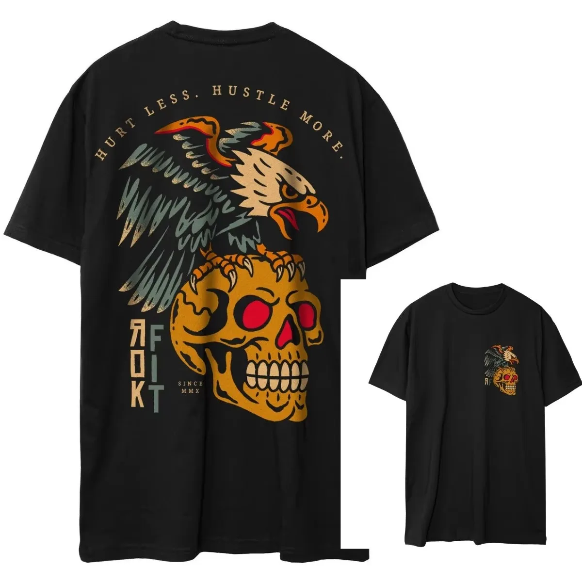2026 new Vintage Gothic Graphic Tee Eagle Skull Back Print Heavy Cotton Oversized T Shirt For Men