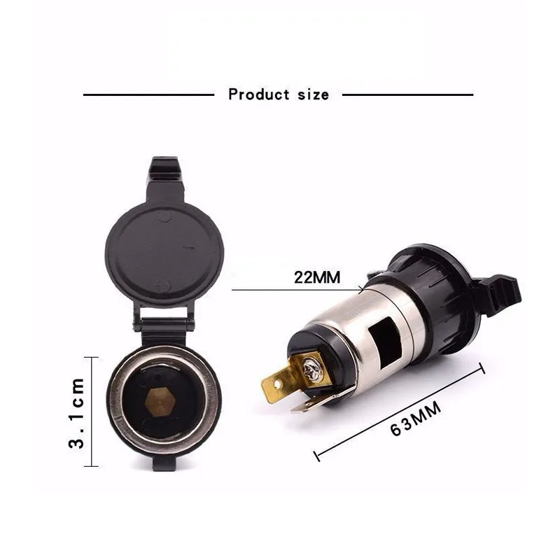 12V Car Mounted Modified Cigarette Lighter Female Plug Power Socket Waterproof With Cover+1m Wire Car Charging Socket E4