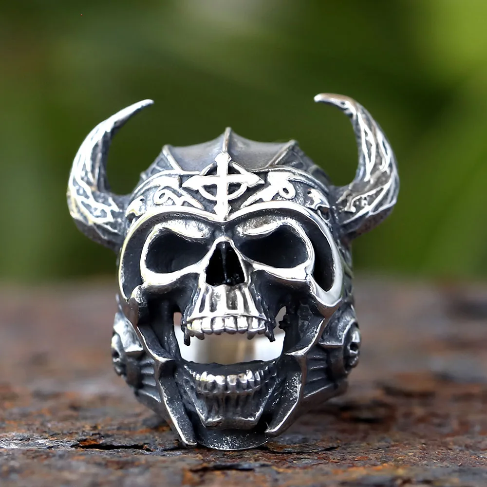 2024 coole 316l Edelstahl Wikinger Krieger Schädel Ringe Herren Punk nordischen Kriegs gott Biker Schmuck Geschenk für ihn