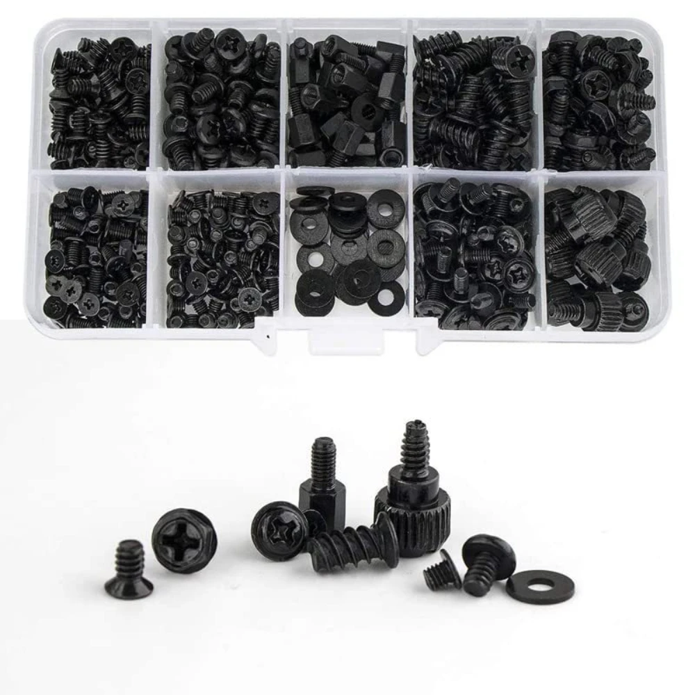 420PCS M3 Computer Screws Carbon Steel Black Case Screws with Nylon Gasket Notebook Desktop Computer Case Screws Accessory Set