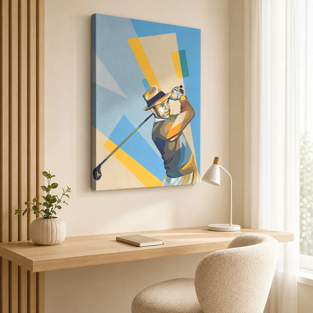 Golfer in Pop Art Style Canvas Painting Poster Personalized Photo Sports Portrait Wall Art for Bedroom Gym Decor Ready to Hang