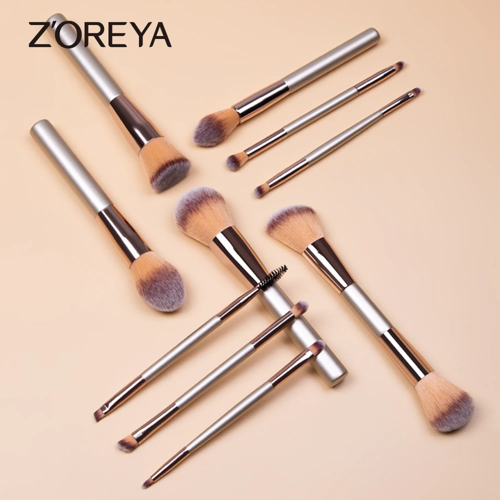 ZOREYA-Ensemble de pinceaux de maquillage champagne, pinceau pour fond de teint cosmétique, poudre, fard à barrage, mélange Kabuki, outil de beauté