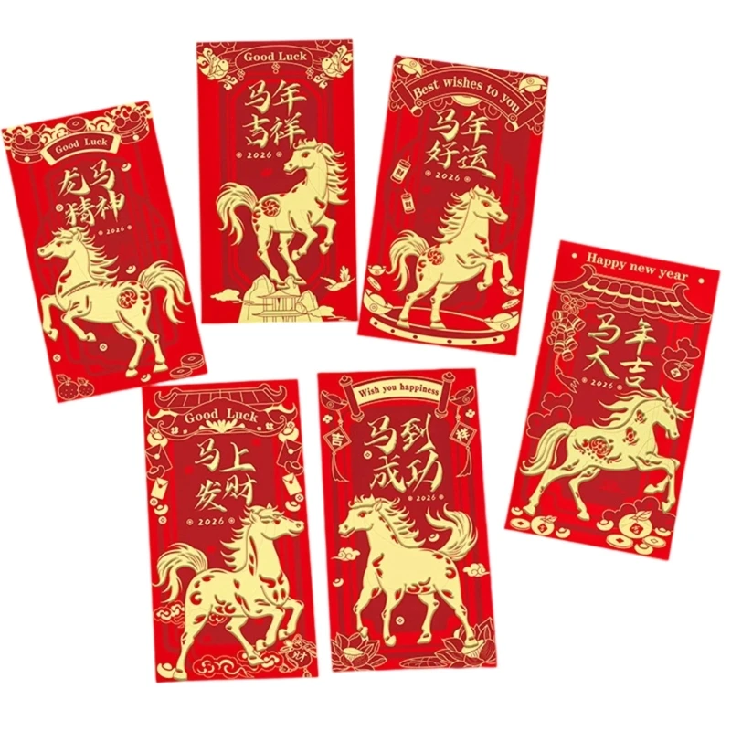  Festives Red Envelopes for Year of Horses Celebration Paper Money Holders - Image 2