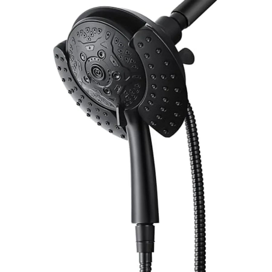 

2-IN-1 Shower Head with Handheld High Pressure: 7.2 Rainfall Shower Handheld Shower Head with Hose Black Shower Trim Systems