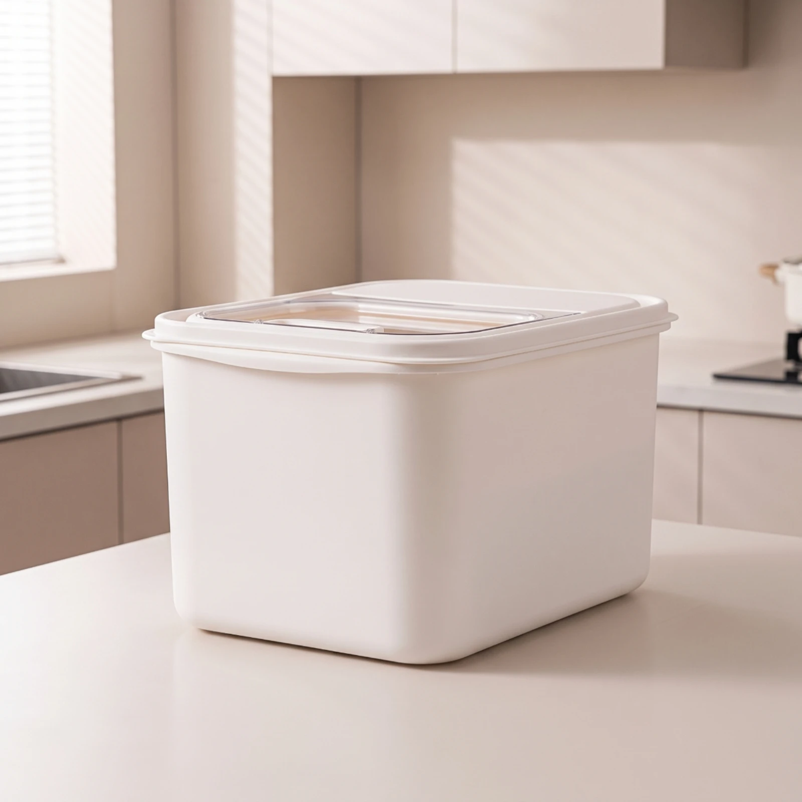 Rice Storage Bin with Lid Rectangular Kitchen Storage Bin Dry Food Container Clear Compact for Pantry, Countertop