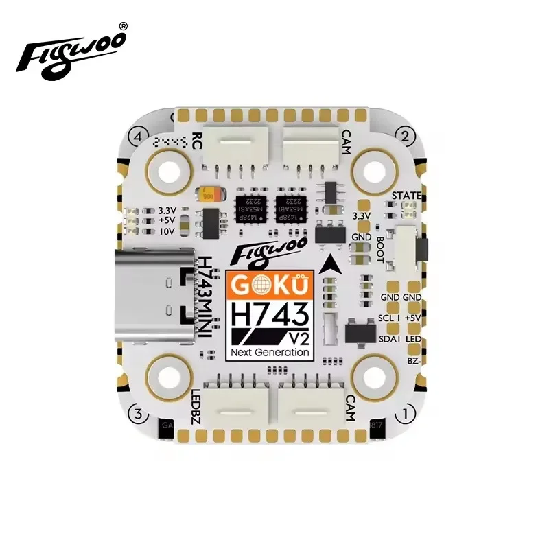 

Полетный контроллер Flywoo GOKU H743 PRO Mini 45A 32Bit 128K 20*20 Stack H743 PRO Mini с регулятором скорости G45M AM32 4в1 для радиоуправляемых FPV дронов