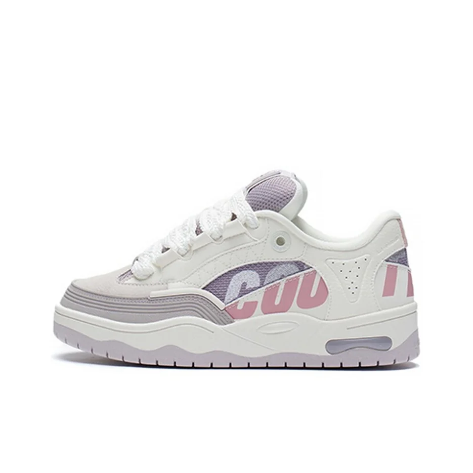 Li Ning Counterflow Slip Resistant Cushioning Abrasion Resistant Low top Skateboard Shoes Women's White Purple AGCS234-2