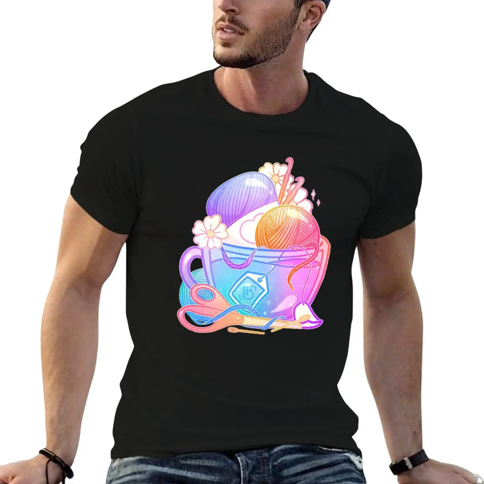 Kawaii Pastel Yarn Art Teacup - Crochet T-Shirt Stylish Graphic Short Sleeve Top