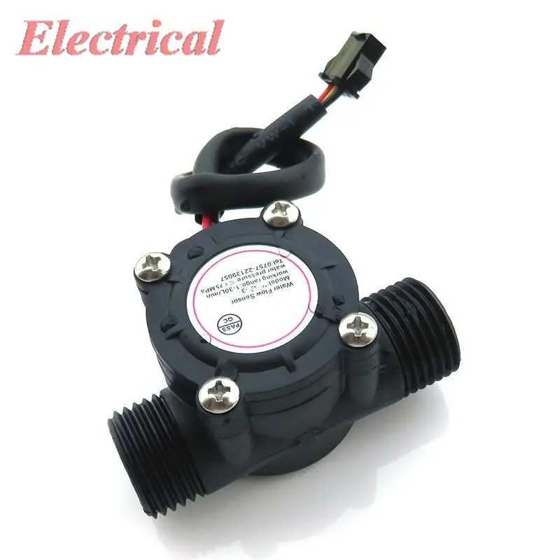 1pc G1/2 Hall Effect Water Flow Sensor Switch Counter DC5V 1-30L/min 4 Wire Male XH-4P Connector 10.9mm ID 20mm OD Nylon(Shell)