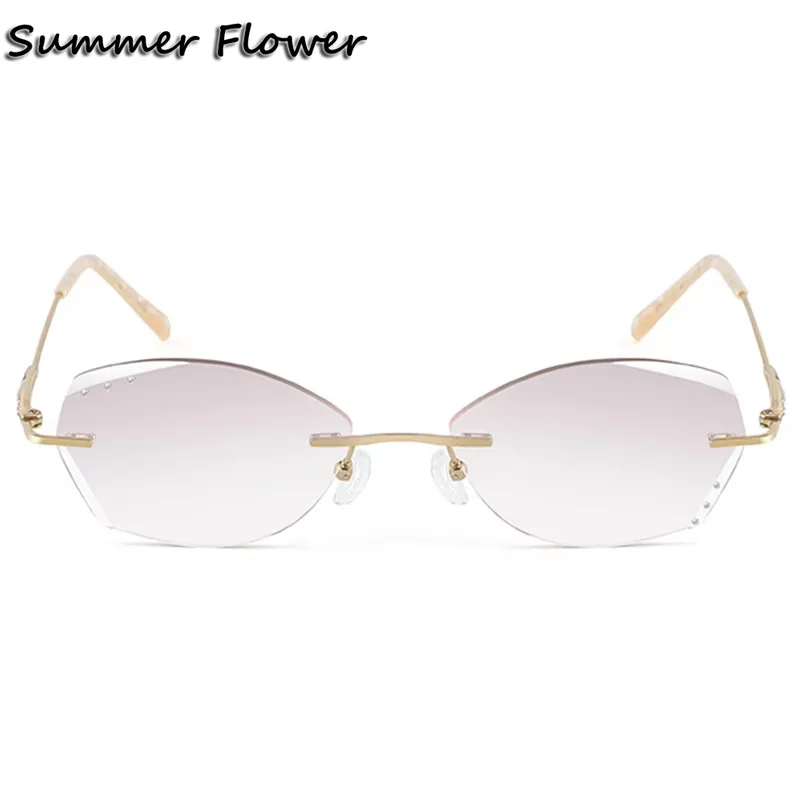

Customize Prescription Glasses Women Pure Titanium Rimless Spectacle Eyeglasses Frame Diamond Trimmed Tint Color Recipe Lens