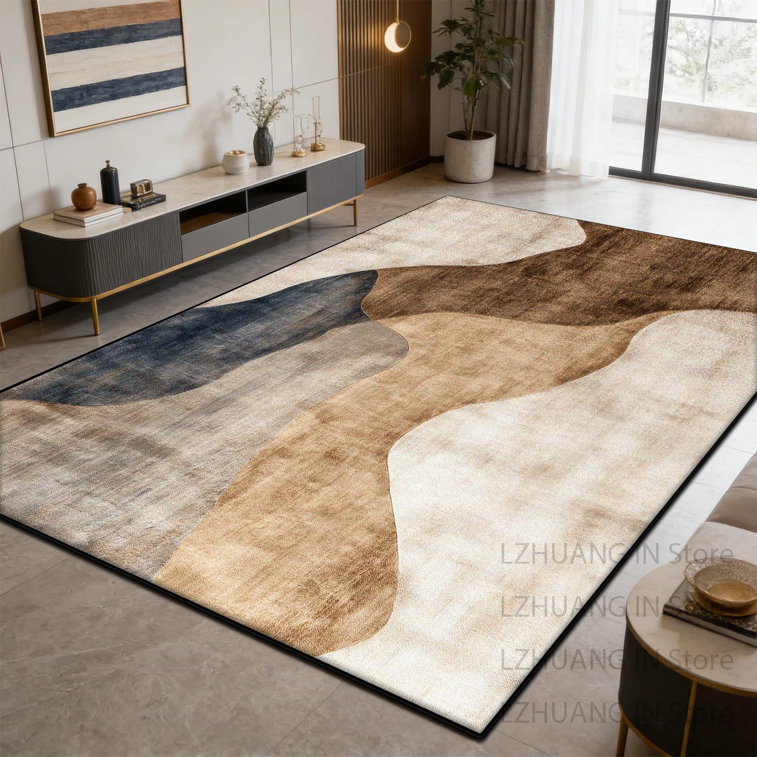 Warm Brown Rice White Modern Fluffy Living Room Rug Home Decoration Luxury Antiskid Carpet Large Area Easy Clean Soft Floor Mats