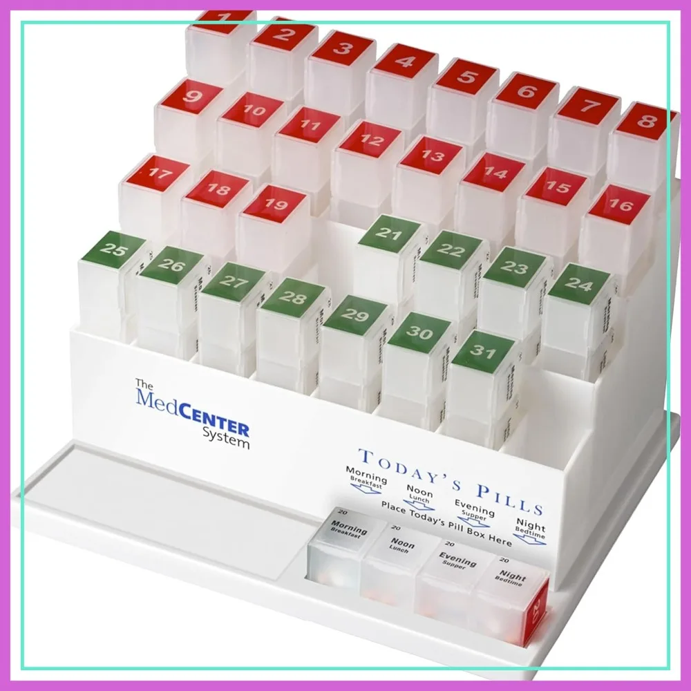 

Monthly Pill Organizer 4 Times a Day, Large 31-Day Compartments for Vitamins & Medication