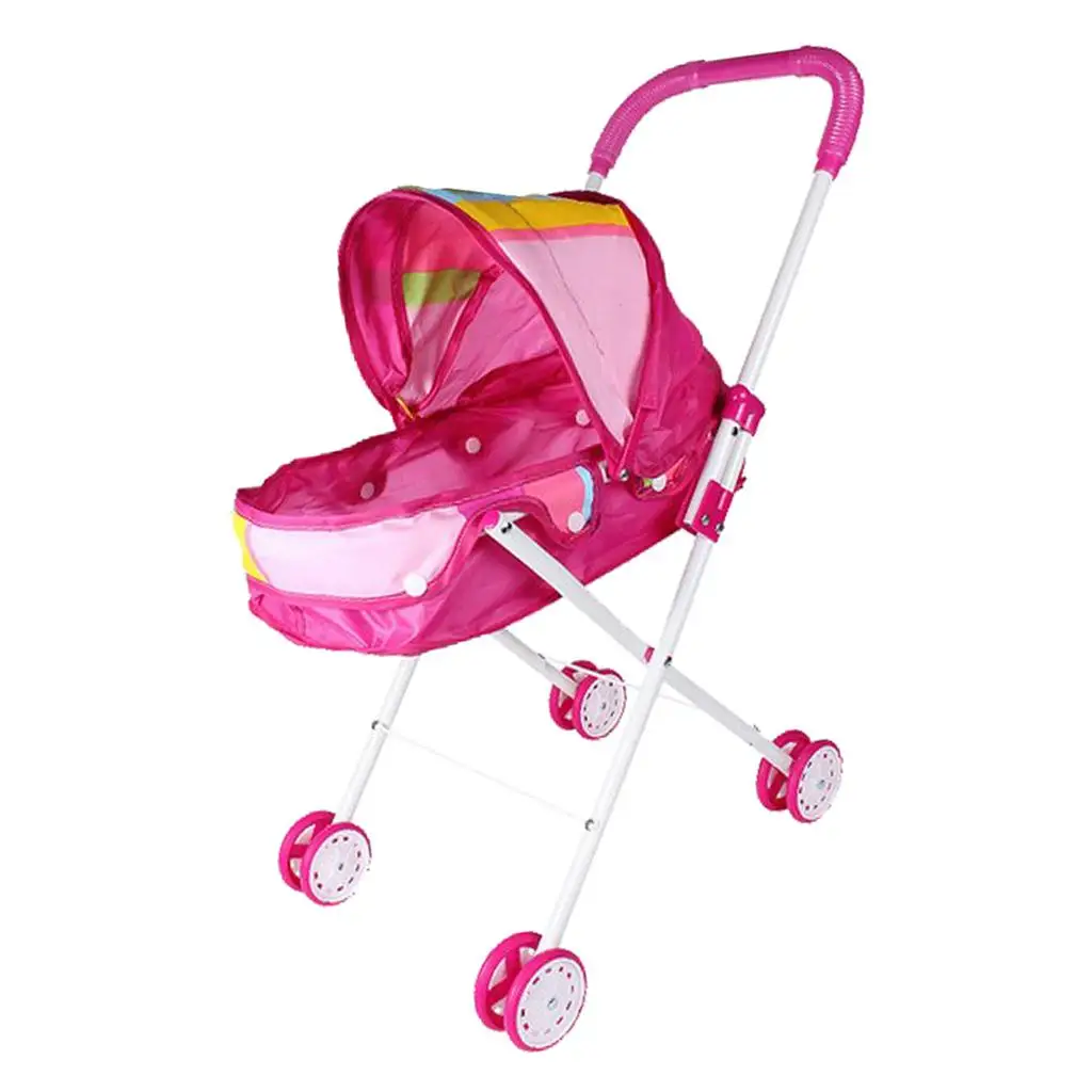 Mini Simulation Baby Doll Stroller Foldable Trolley Walker Toy for Pretend Play Child Dollhouse Accessories and Decoration
