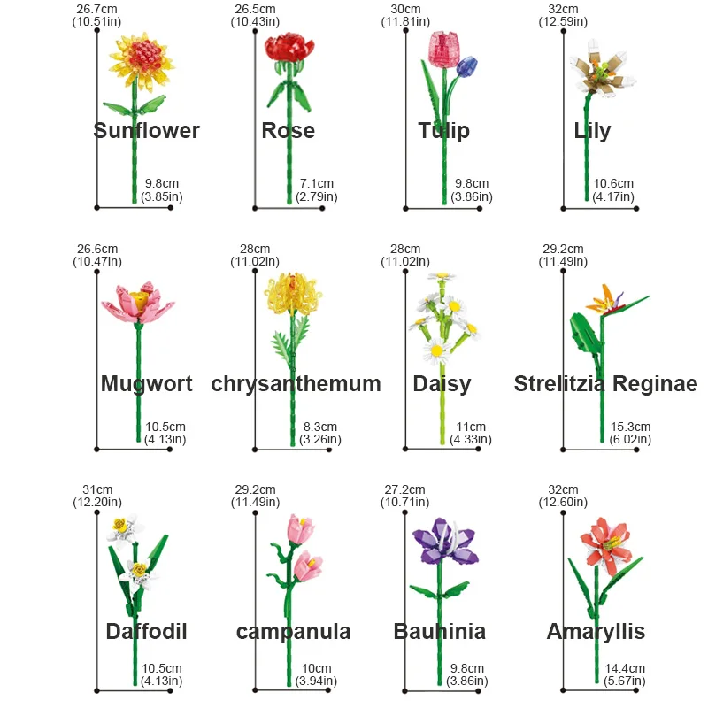 Pretty Building Blocks Flowers Rose Lavender Lily Simulation Flower MOC Bricks Home Decoration Valentine's Girl Gifts 8735 9093
