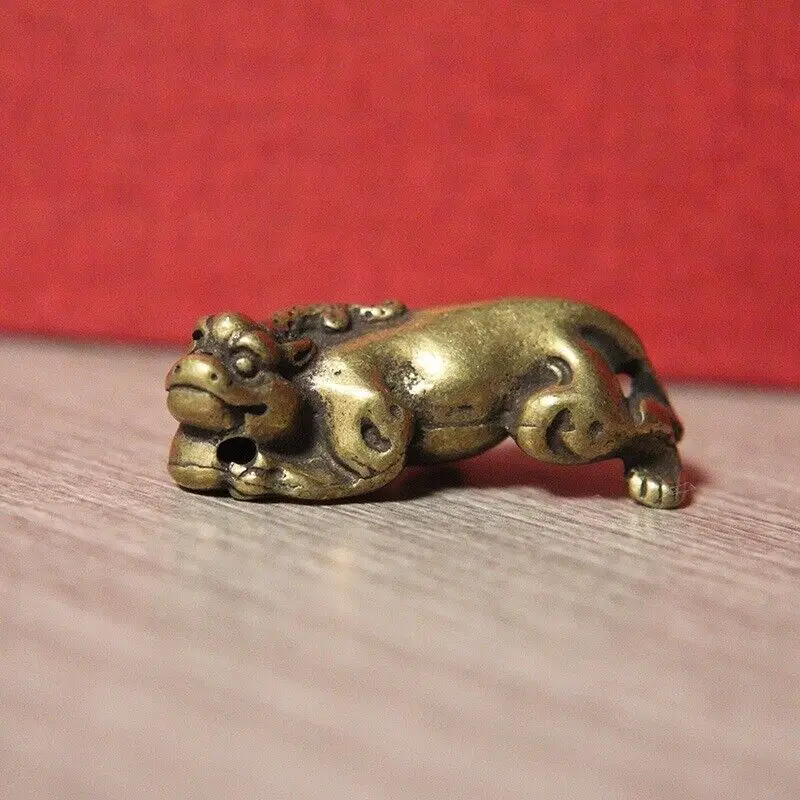 

Латунная твердая статуя животного, чайный орнамент для домашнего животного, счастливый зверь, фигурка Pixiu, игрушка, ремесло