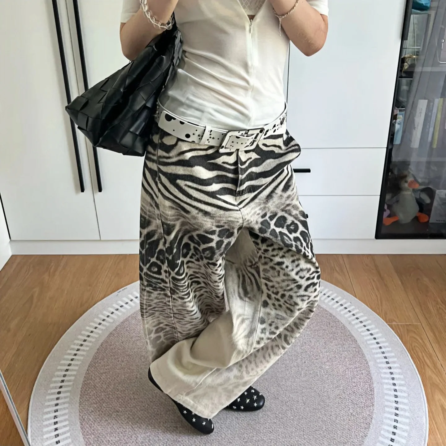 

Повседневные женские брюки с леопардовым принтом, осень 2023 года, уличный стиль, утягивающие прямые длинные брюки с низкой талией, модные женские брюки