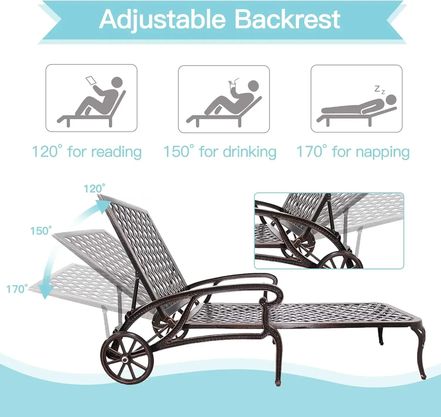 [New Arrival, Limited Stock!]Chaise Lounge Chair Outdoor, Poolside Lounger Set of 2 Cast Aluminum Tanning Chairs with Adjustable