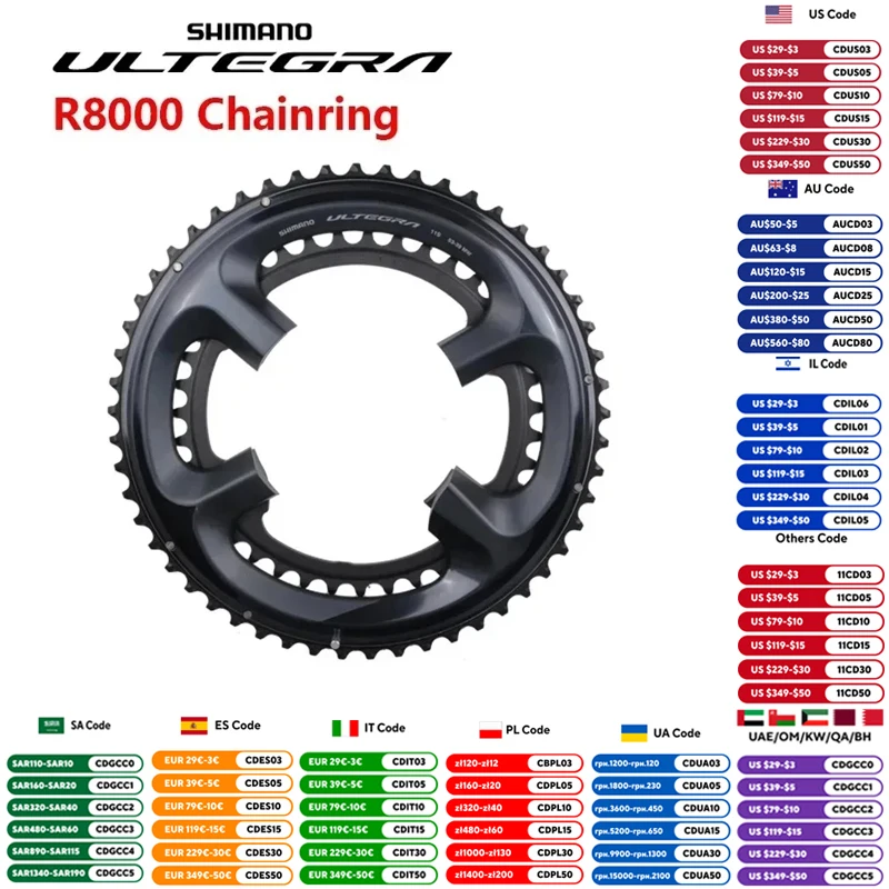 Shimano ULTEGRA R8000 Chainring Crankset Chainwheel 34T/36T/39T/50T/52T/53T/50-34T/52-36T/53-39T For Road Bike Original Shimano