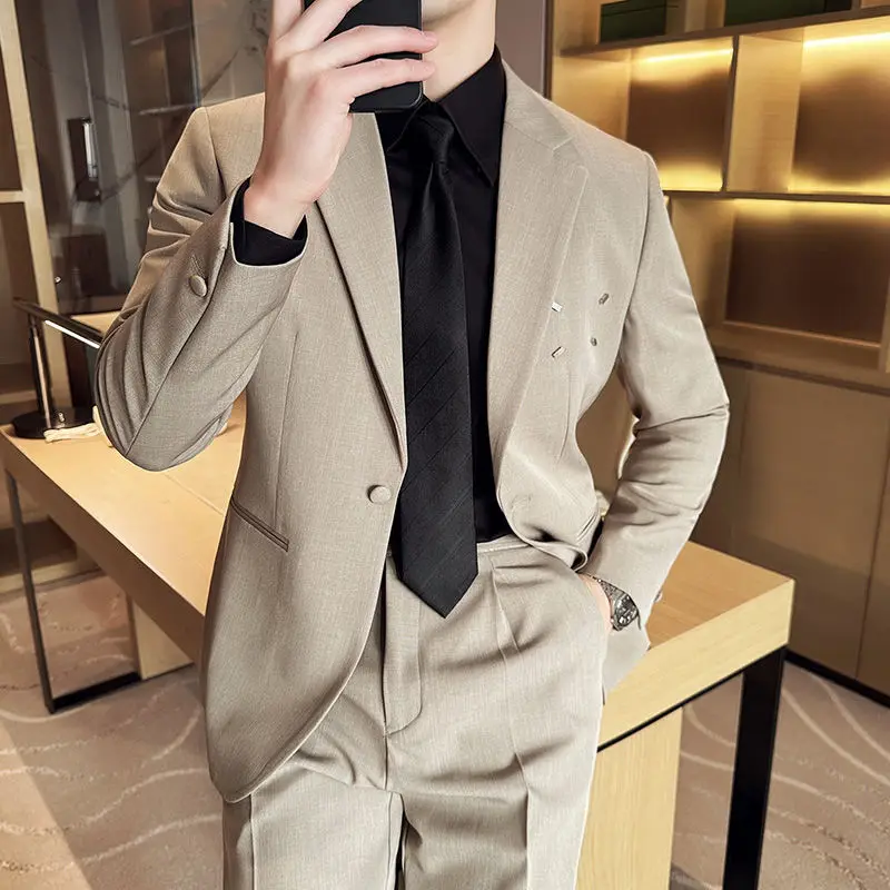 4-B13 Men\'s suits, high-end slim fit, Korean style, trendy, handsome, British style, two-piece suits, business casual jackets